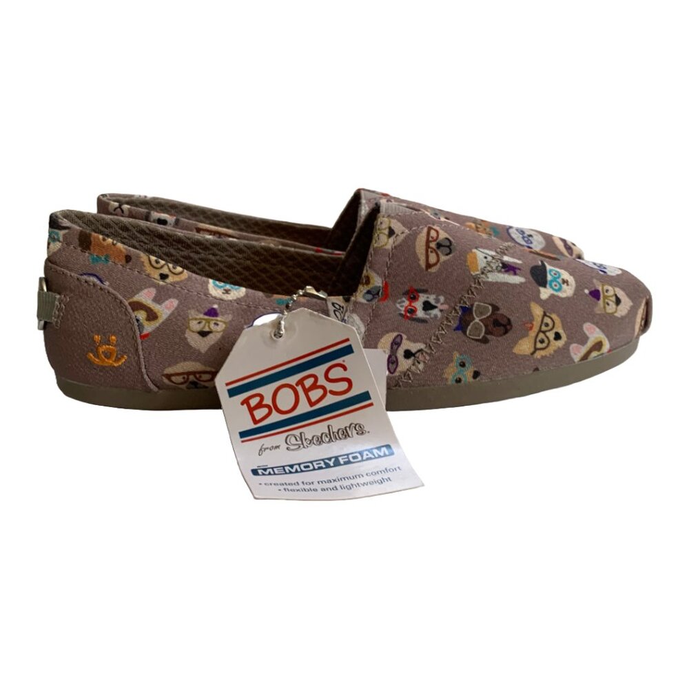 NWT BOBS FROM SKECHERS Womens Grey Plush Pups Smarts Dog Print Slip-ons Sz 5 - Picture 4 of 7